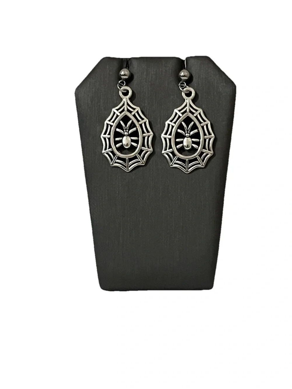 Goth Spider Web Teardrop Dangle Earrings Silver Tone Halloween Spooky Cobweb